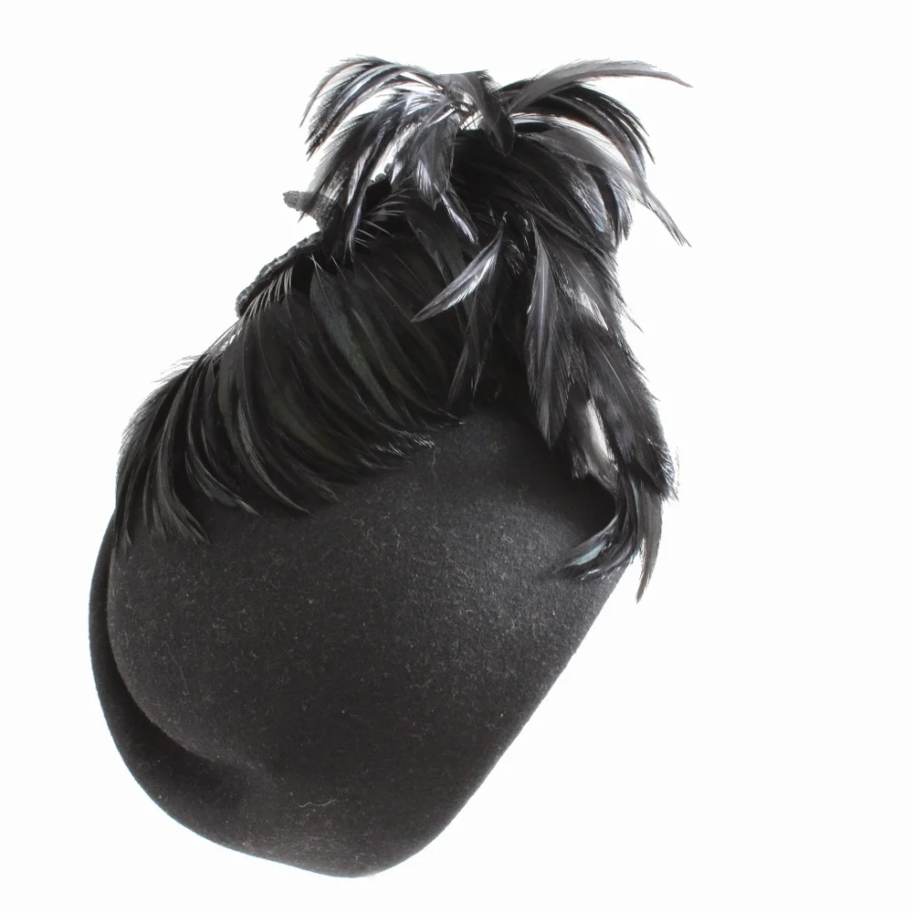Jack McConnell Hat Wool & Feather Clochette Vintage Fascinator Designer HTF Rare - Picture 6 of 7